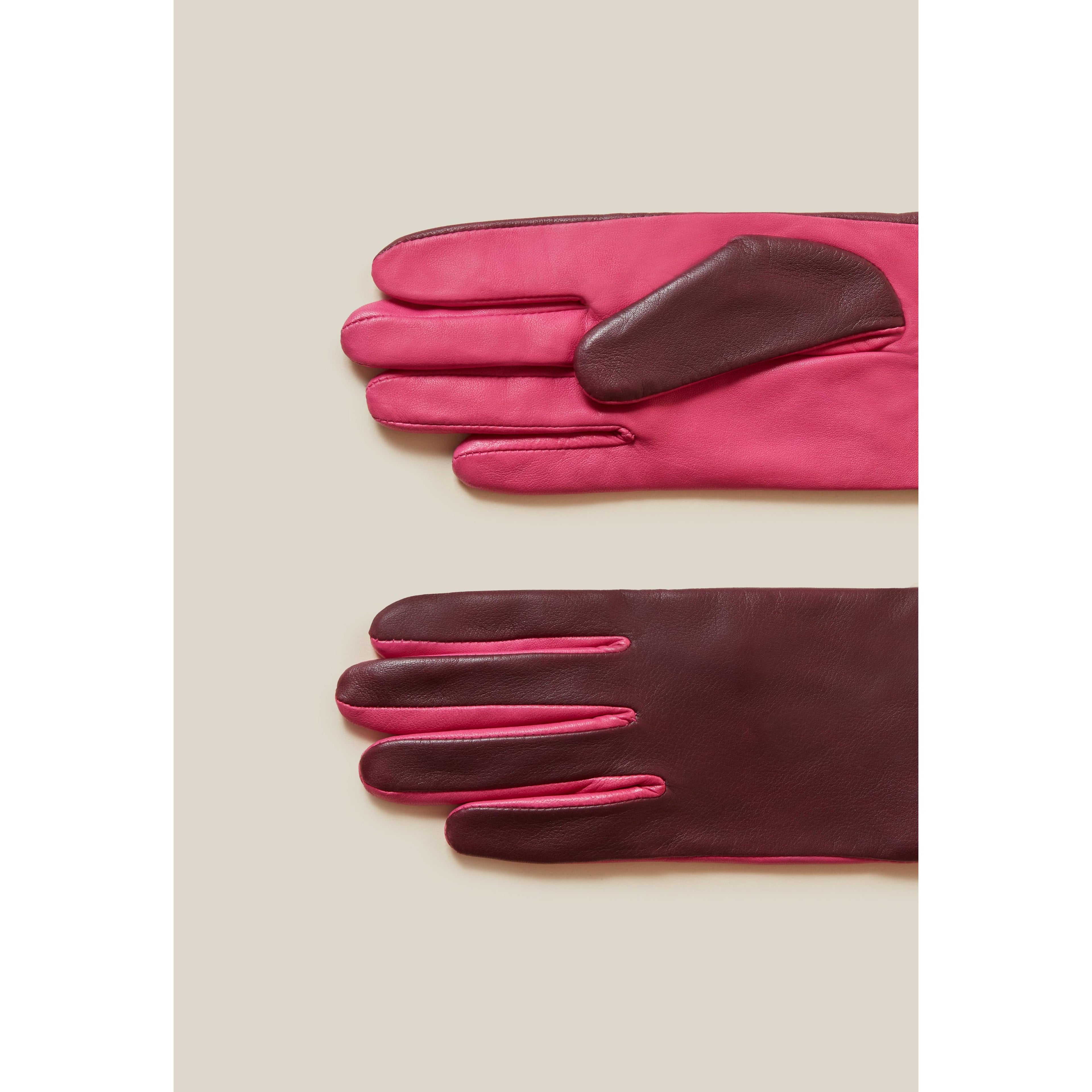 Two-tone Leather Gloves Embossed Logo