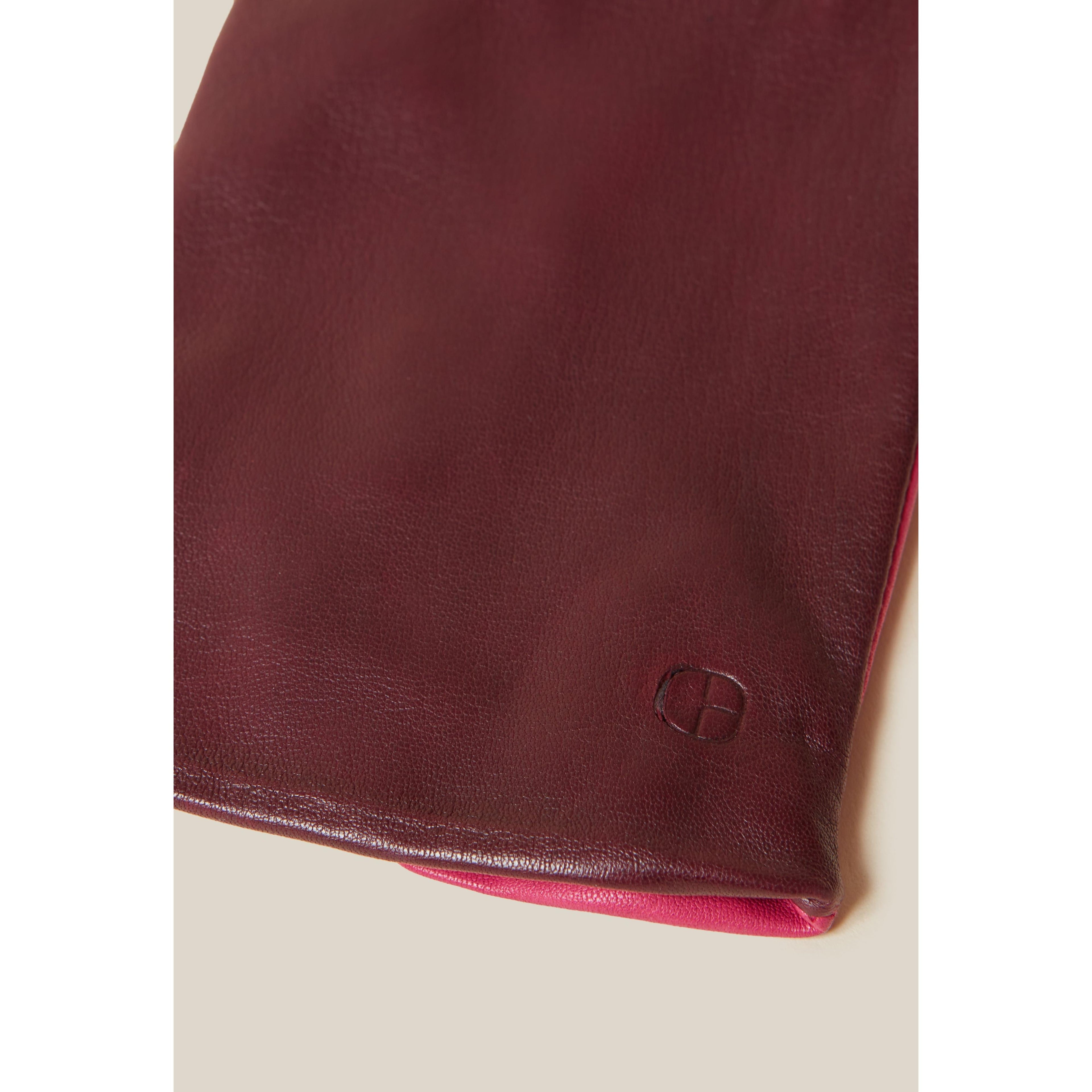 Two-tone Leather Gloves Embossed Logo
