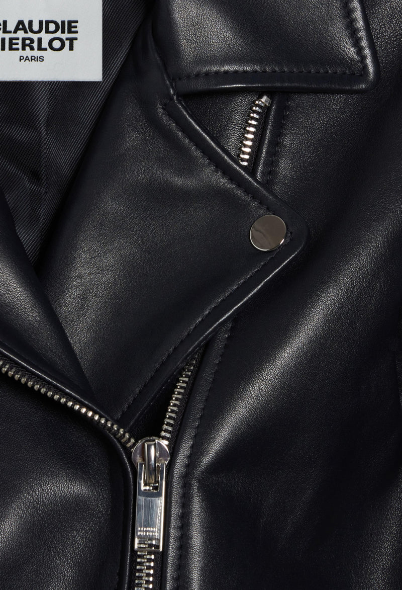 Claudie Pierlot - Leather Jacket - Cuzia - Navy