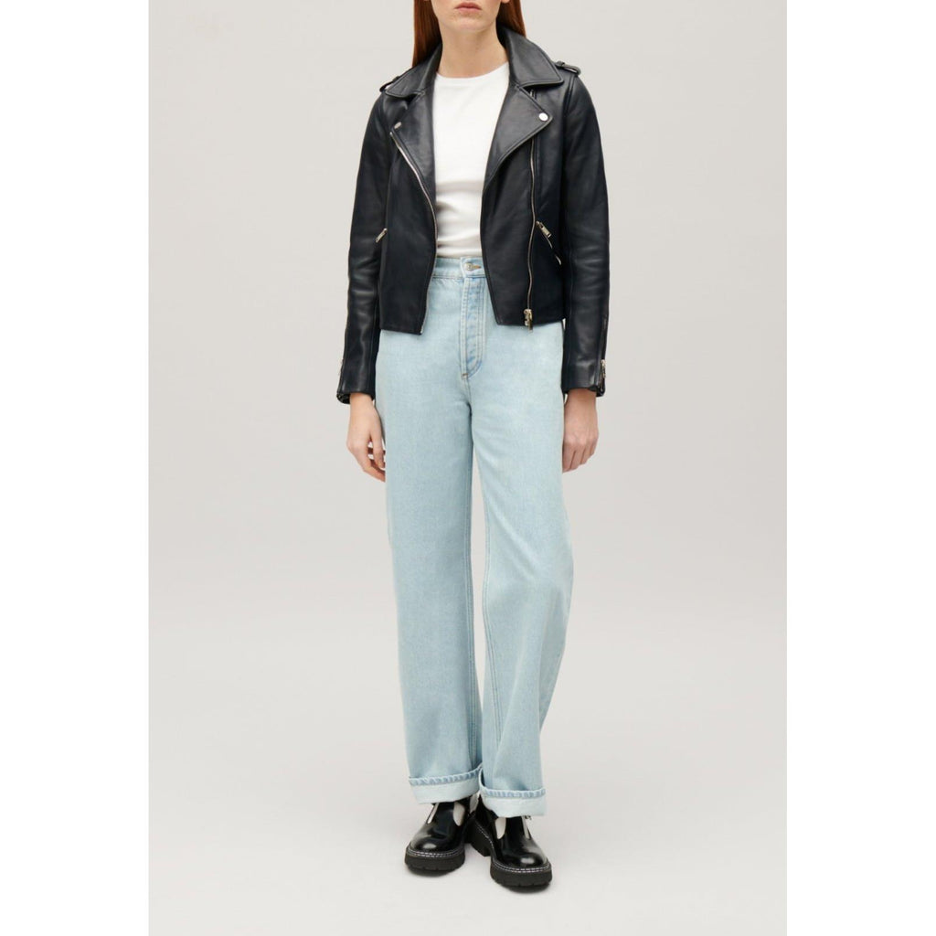 Navy Blue Smooth Leather Jacket