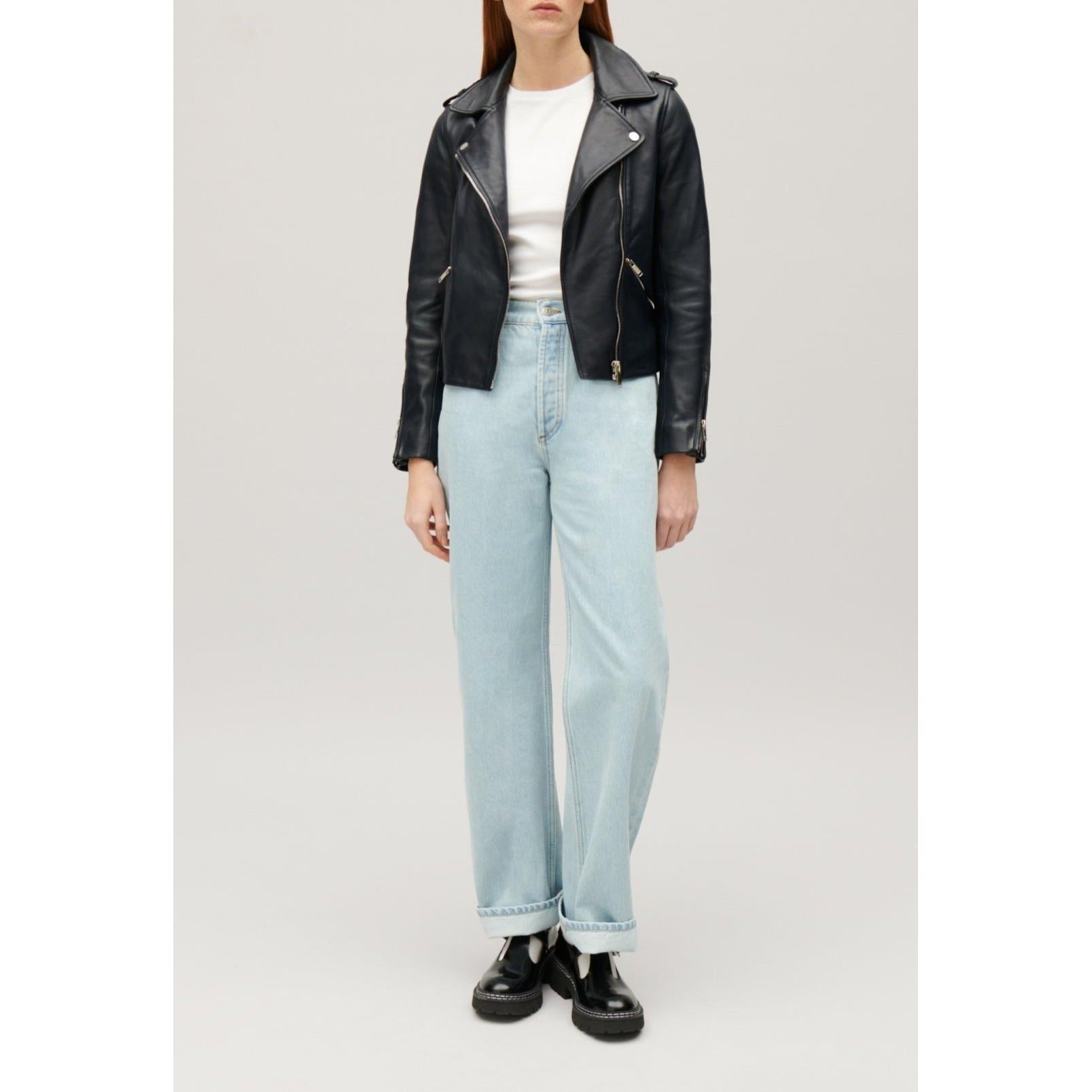 Navy Blue Smooth Leather Jacket