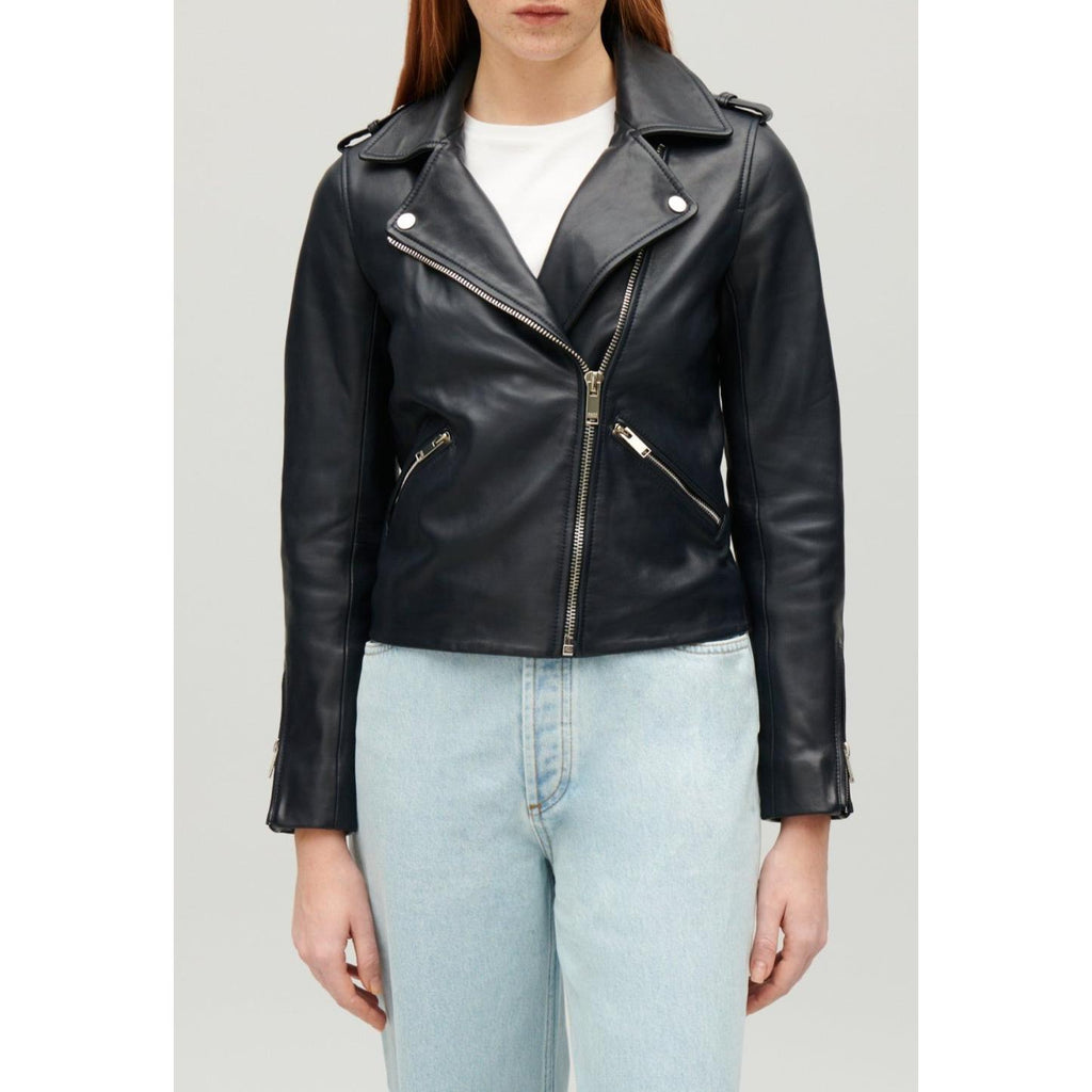 Navy Blue Smooth Leather Jacket
