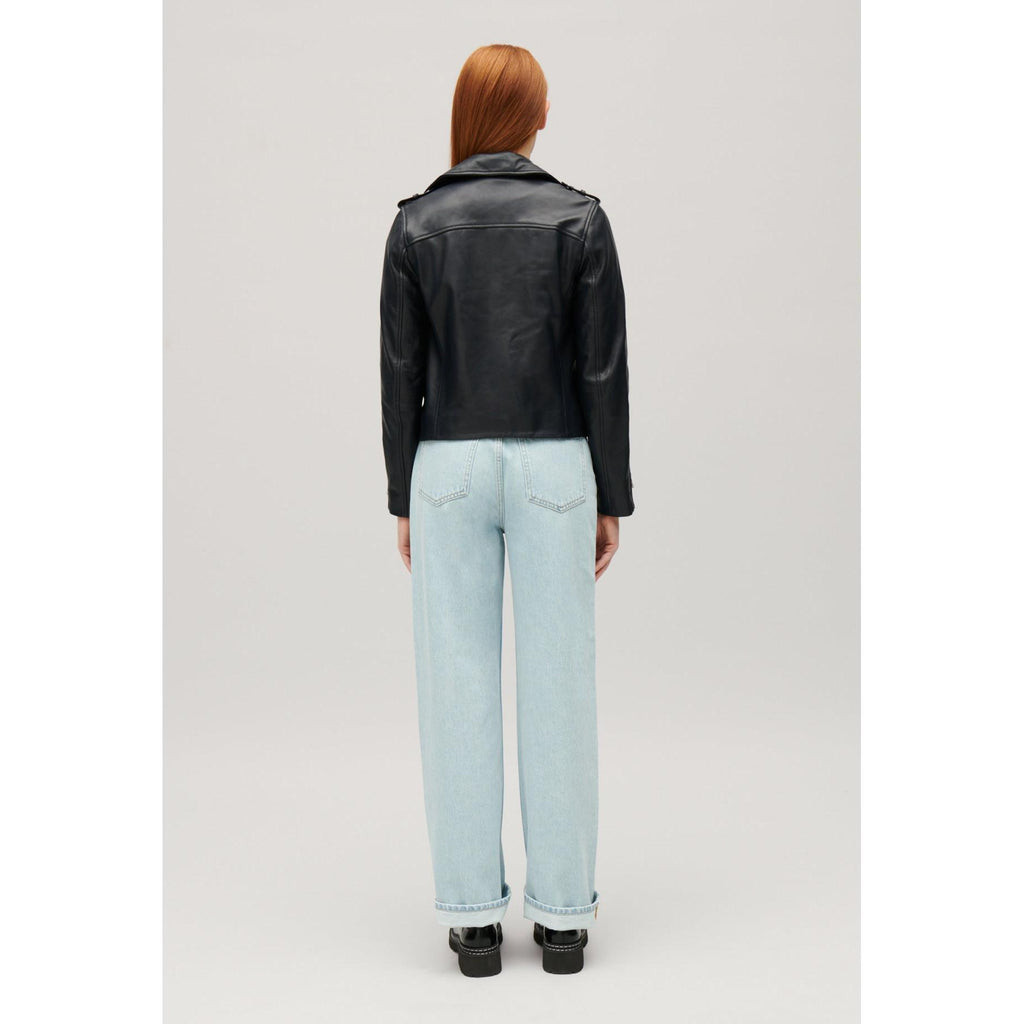 Navy Blue Smooth Leather Jacket