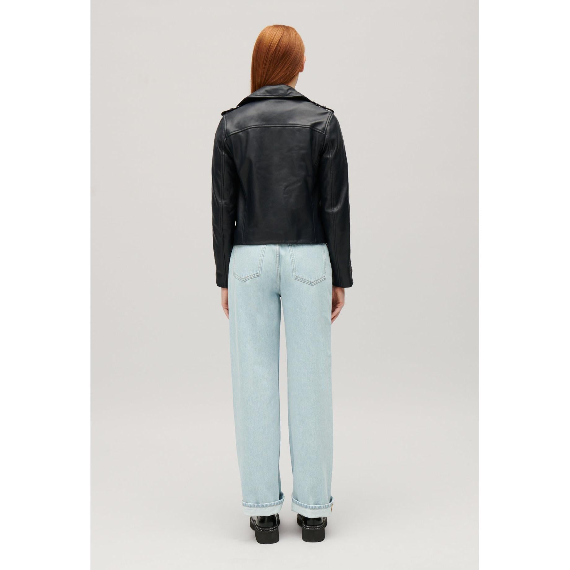 Navy Blue Smooth Leather Jacket