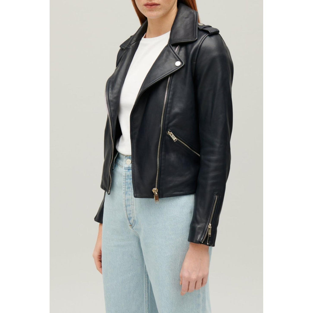 Navy Blue Smooth Leather Jacket