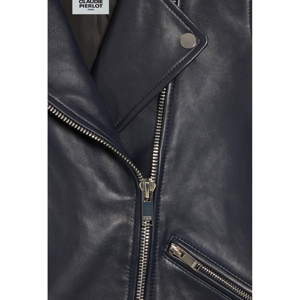 Navy Blue Smooth Leather Jacket