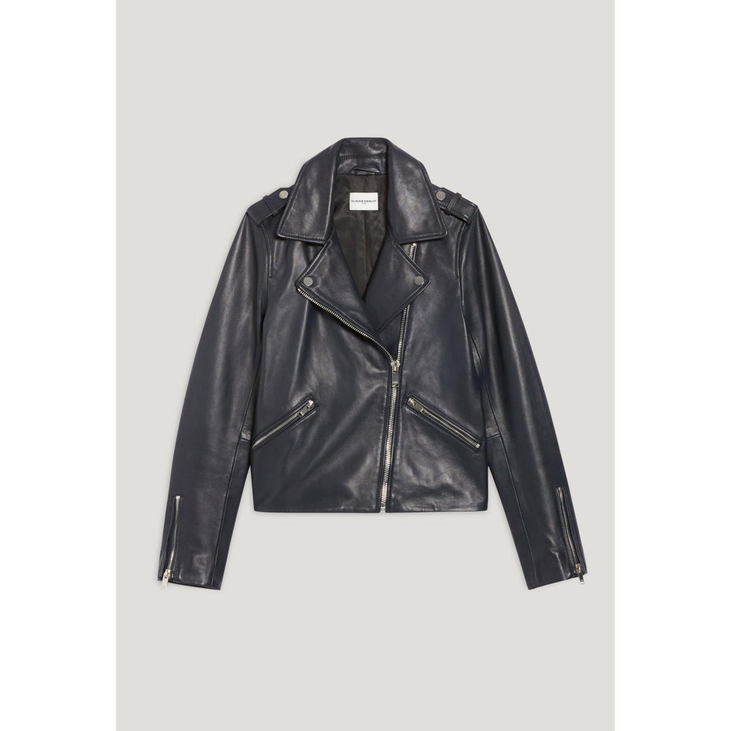 Navy Blue Smooth Leather Jacket