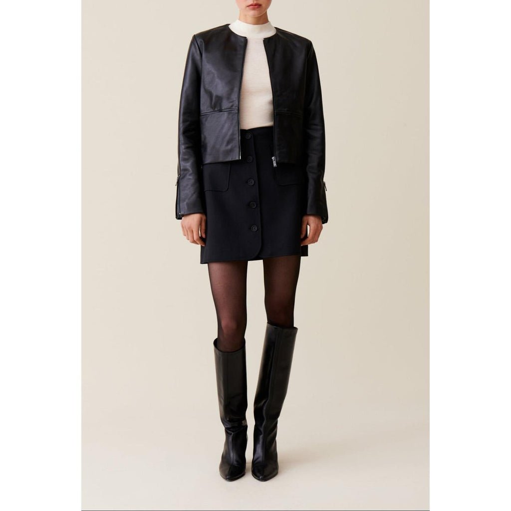 Claudie Pierlot - Short Leather Jacket Round Neck