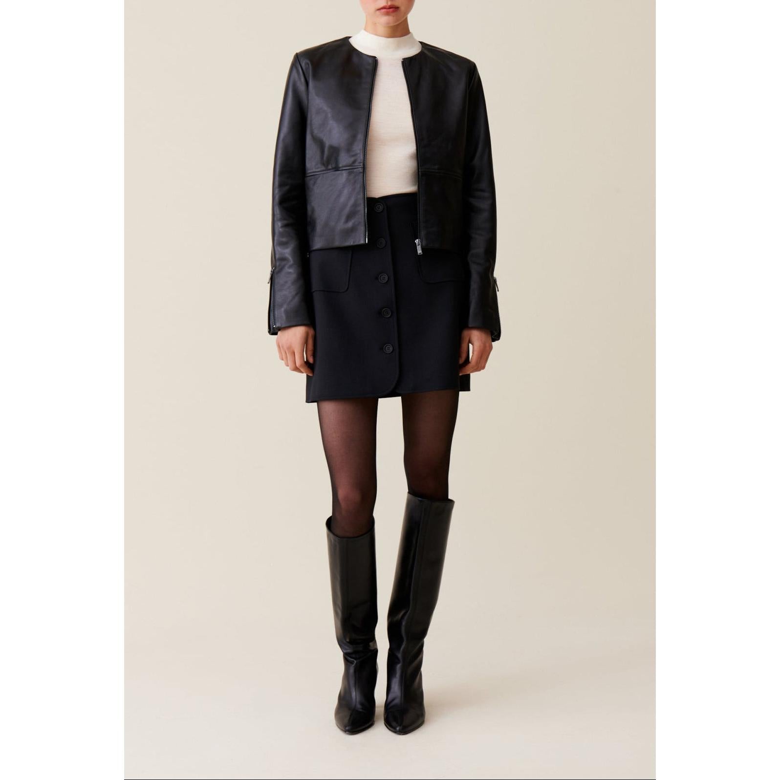 Claudie Pierlot - Short Leather Jacket Round Neck
