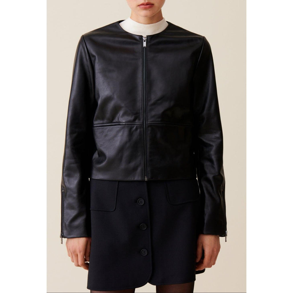 Claudie Pierlot - Short Leather Jacket Round Neck