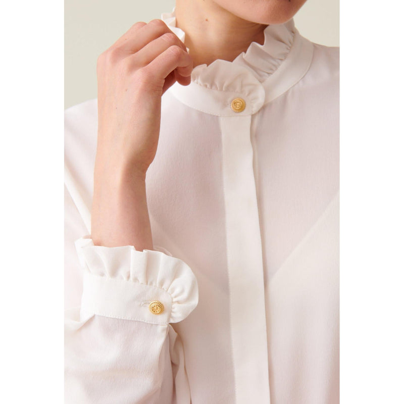 Claudie Pierlot - Chemise Blanche Col Montant Ondulé