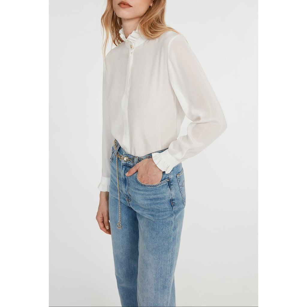 White Shirt With Wavy Stand Collar