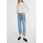 White Shirt With Wavy Stand Collar