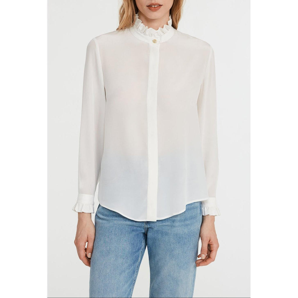 White Shirt With Wavy Stand Collar