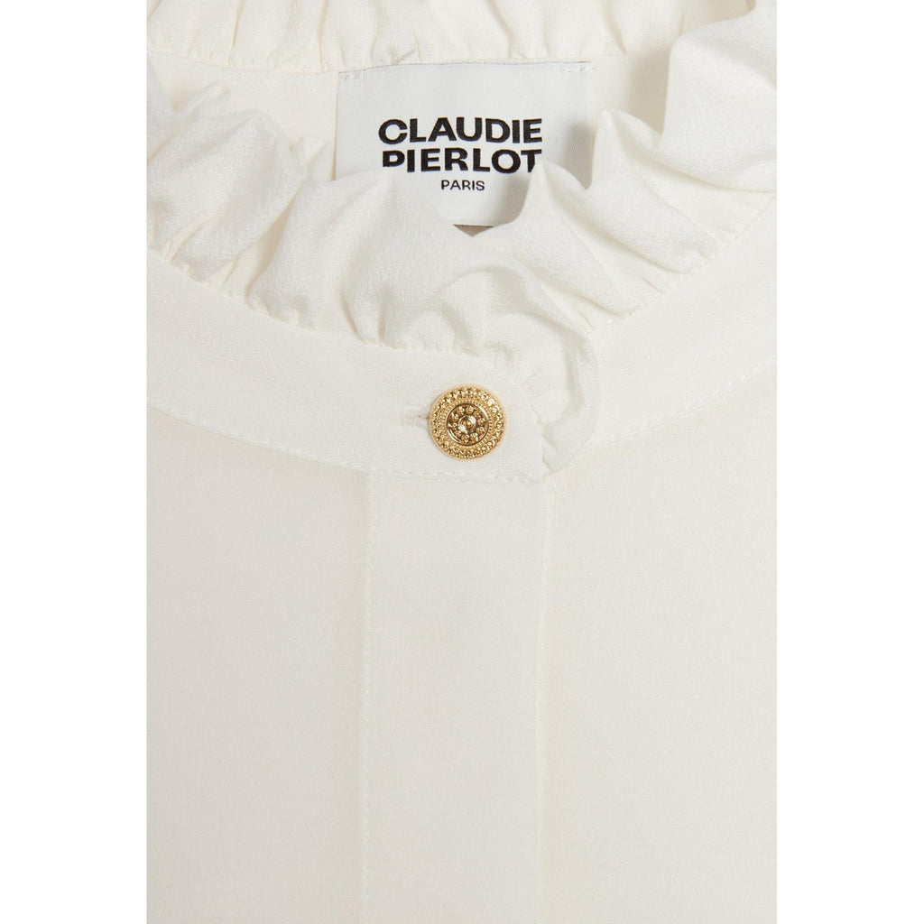 White Shirt With Wavy Stand Collar