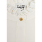 White Shirt With Wavy Stand Collar