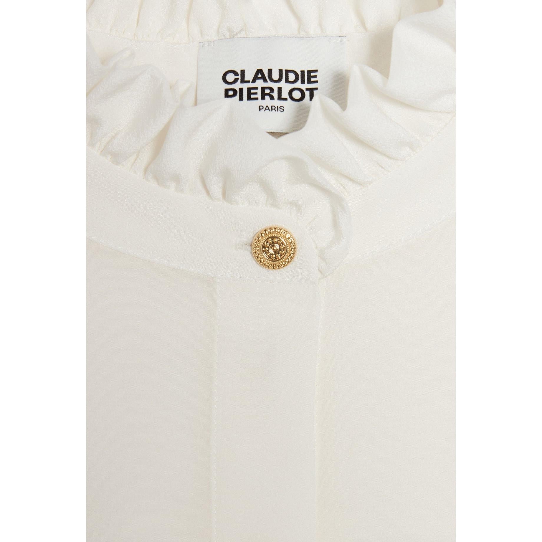 White Shirt With Wavy Stand Collar