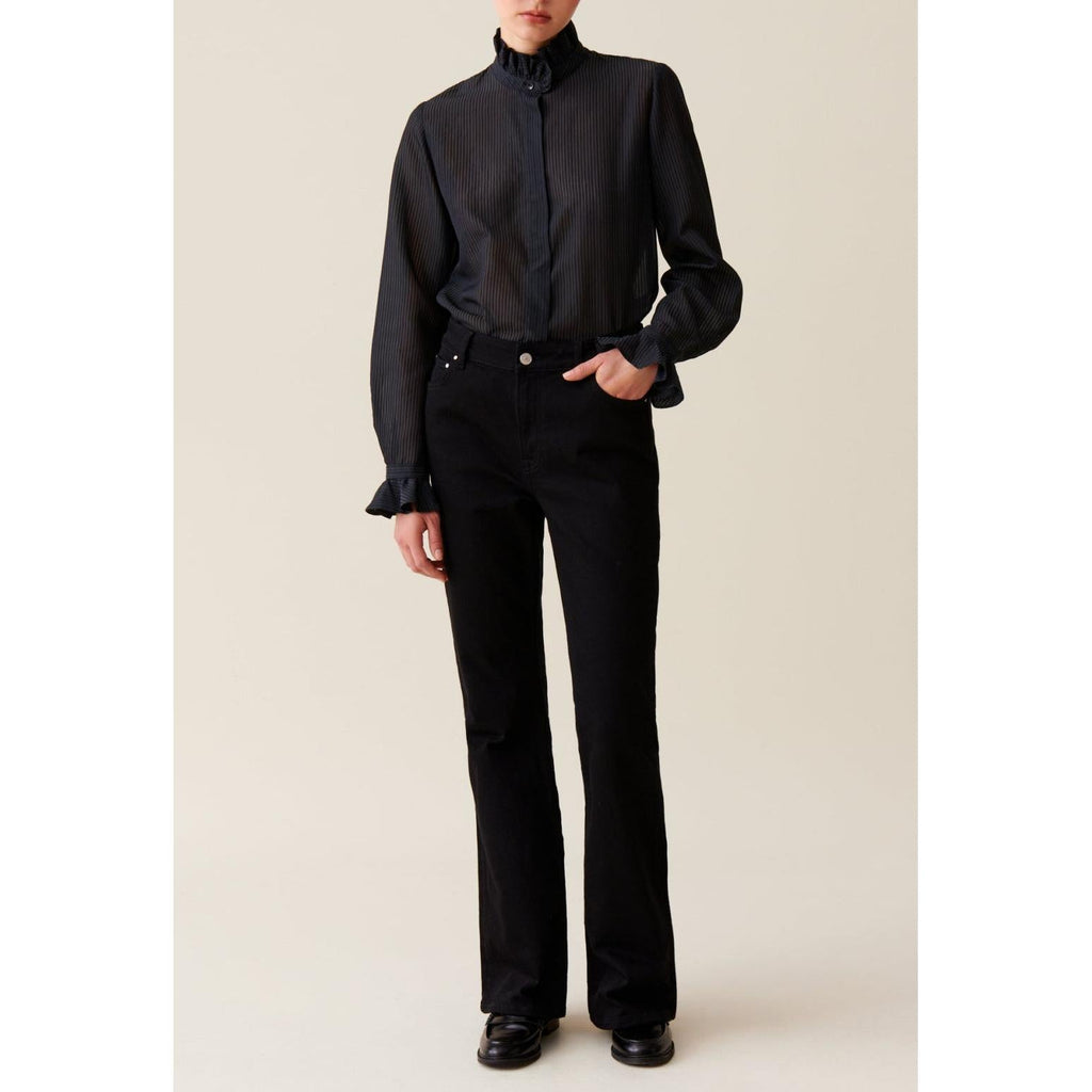 Fluid Shirt with Ruffled Collar and Stripes