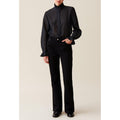 Fluid Shirt with Ruffled Collar and Stripes