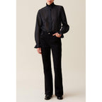 Fluid Shirt with Ruffled Collar and Stripes