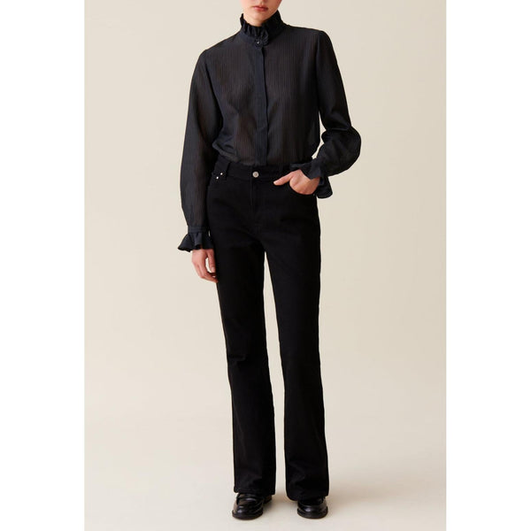 Fluid Shirt with Ruffled Collar and Stripes