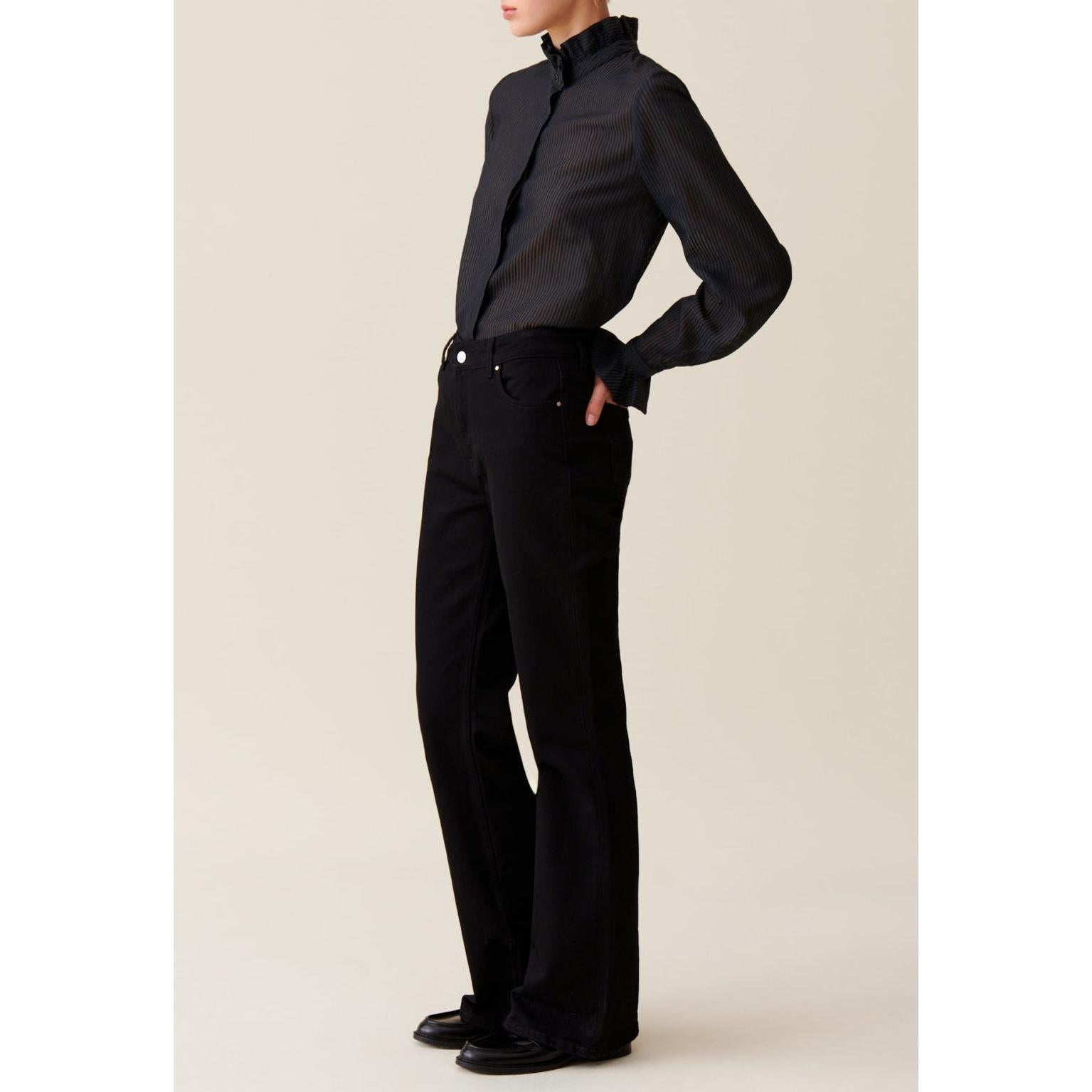 Fluid Shirt with Ruffled Collar and Stripes