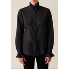 Fluid Shirt with Ruffled Collar and Stripes