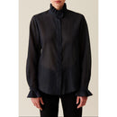 Camisa Fluida con Cuello Volante y Rayas