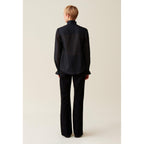 Fluid Shirt with Ruffled Collar and Stripes