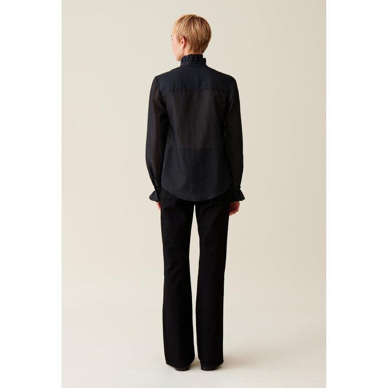 Camisa Fluida con Cuello Volante y Rayas