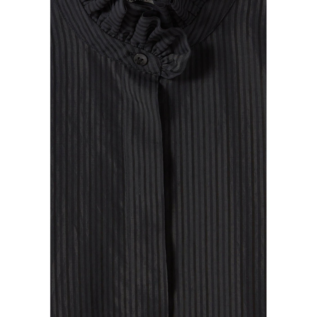 Fluid Shirt with Ruffled Collar and Stripes
