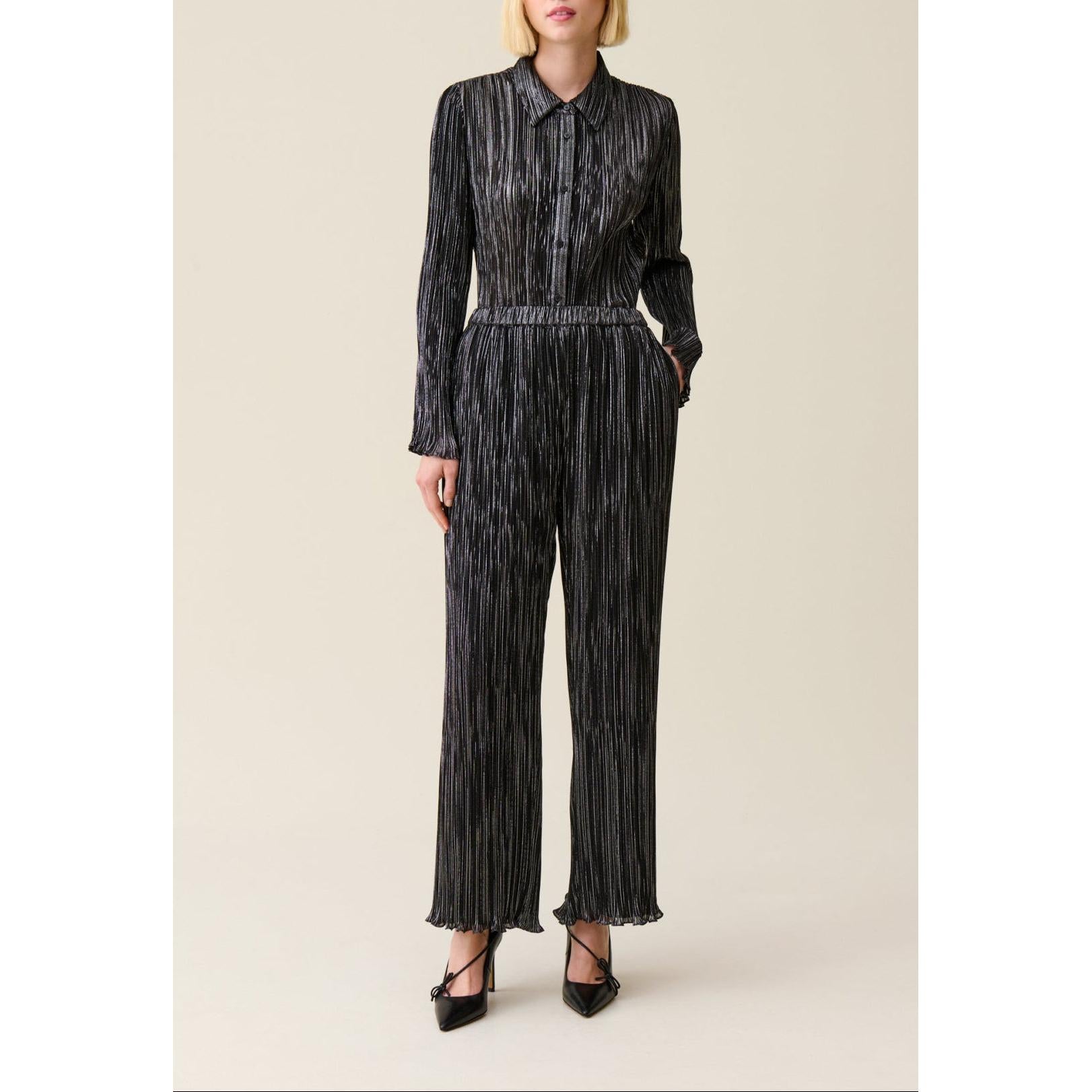 Blouse Plissée Fluide Argentée