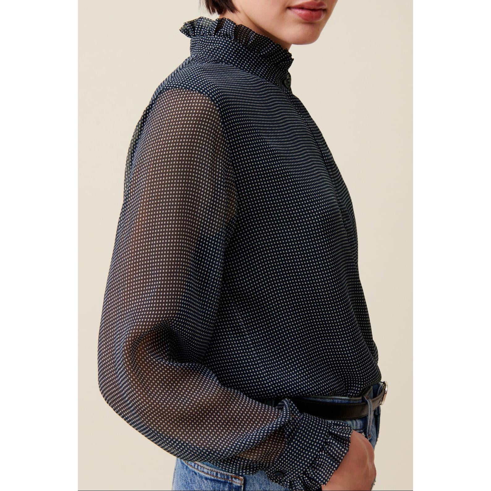Camisa Fluida de Cuadros Pequeños