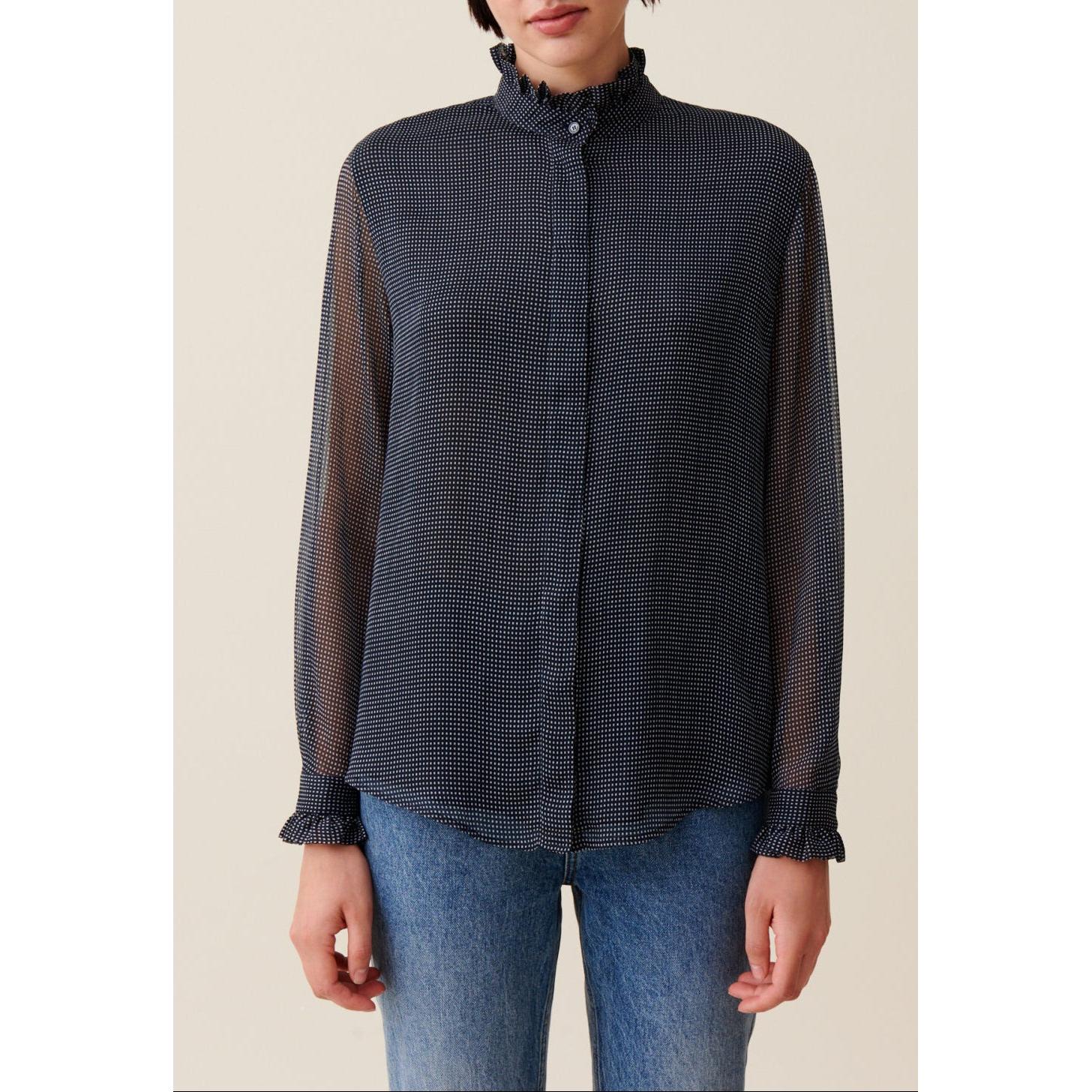 Camisa Fluida de Cuadros Pequeños