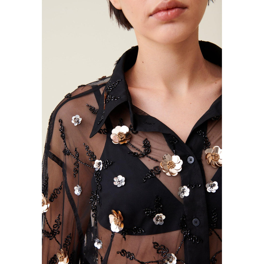 Camisa Negra Transparente Bordada