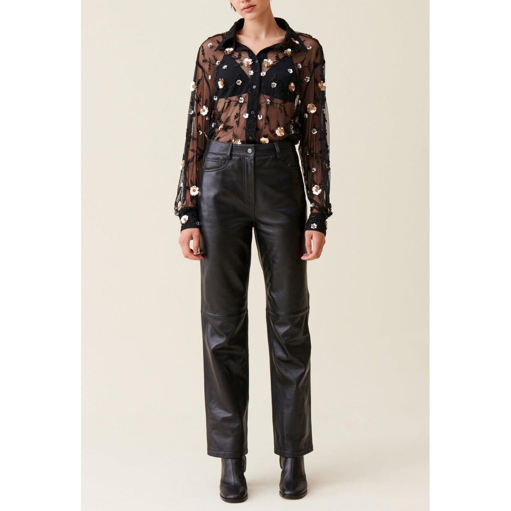 Camisa Negra Transparente Bordada