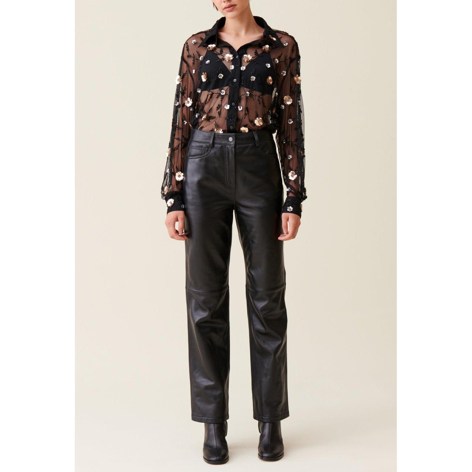 Camisa Negra Transparente Bordada