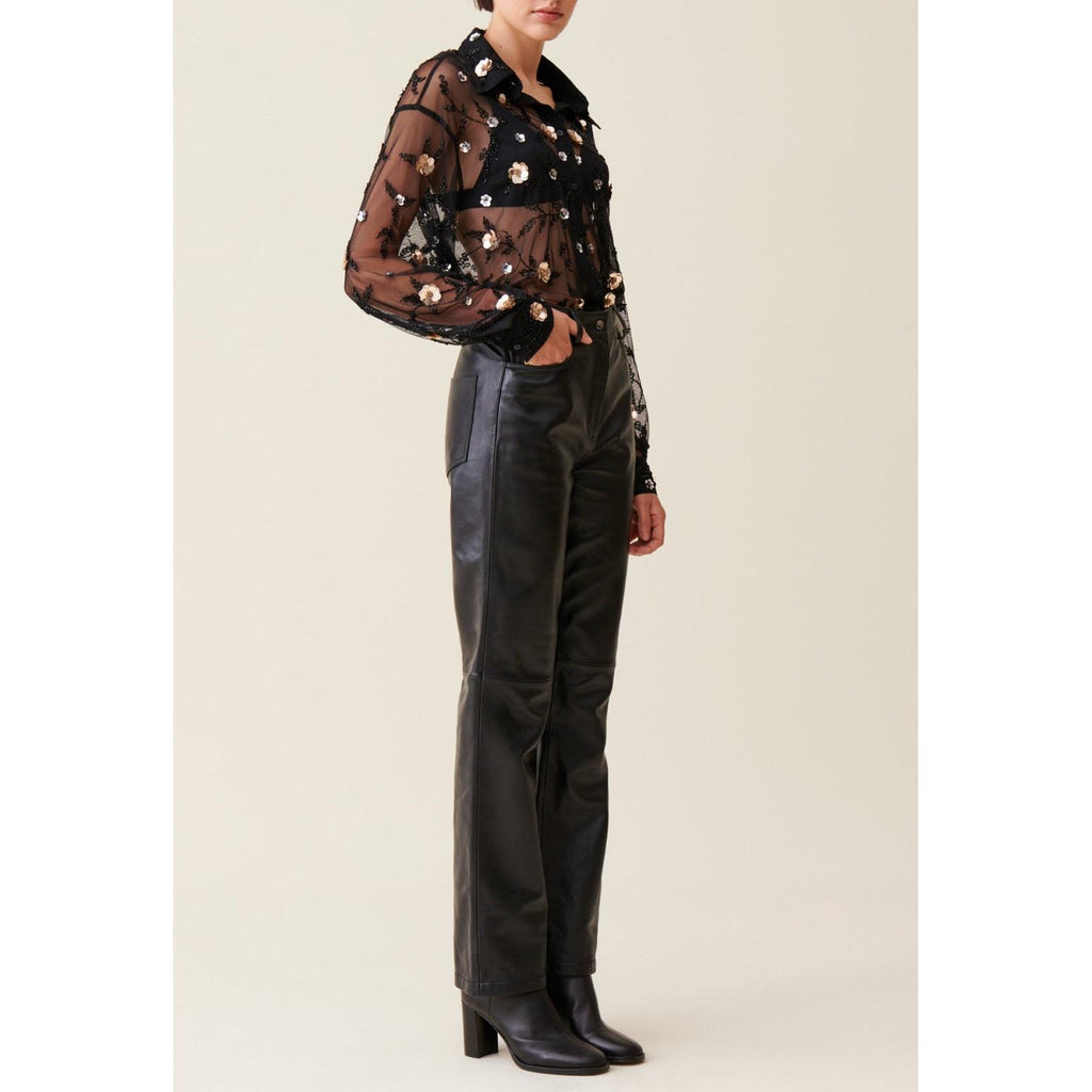 Camisa Negra Transparente Bordada