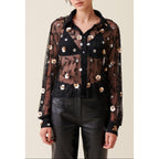 Camisa Negra Transparente Bordada