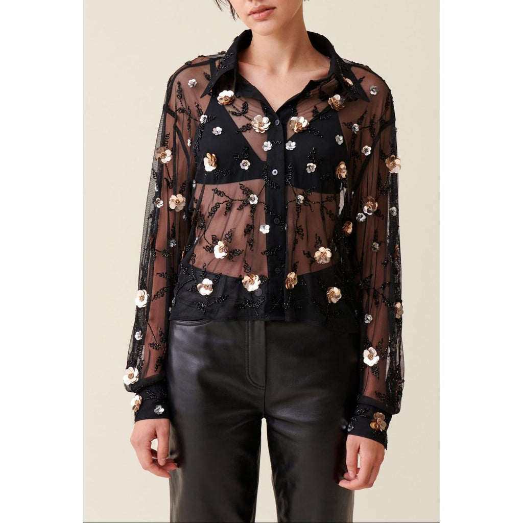 Embroidered Transparent Black Shirt