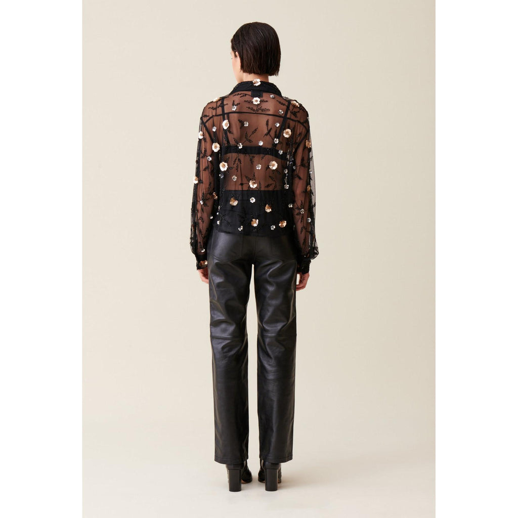 Camisa Negra Transparente Bordada