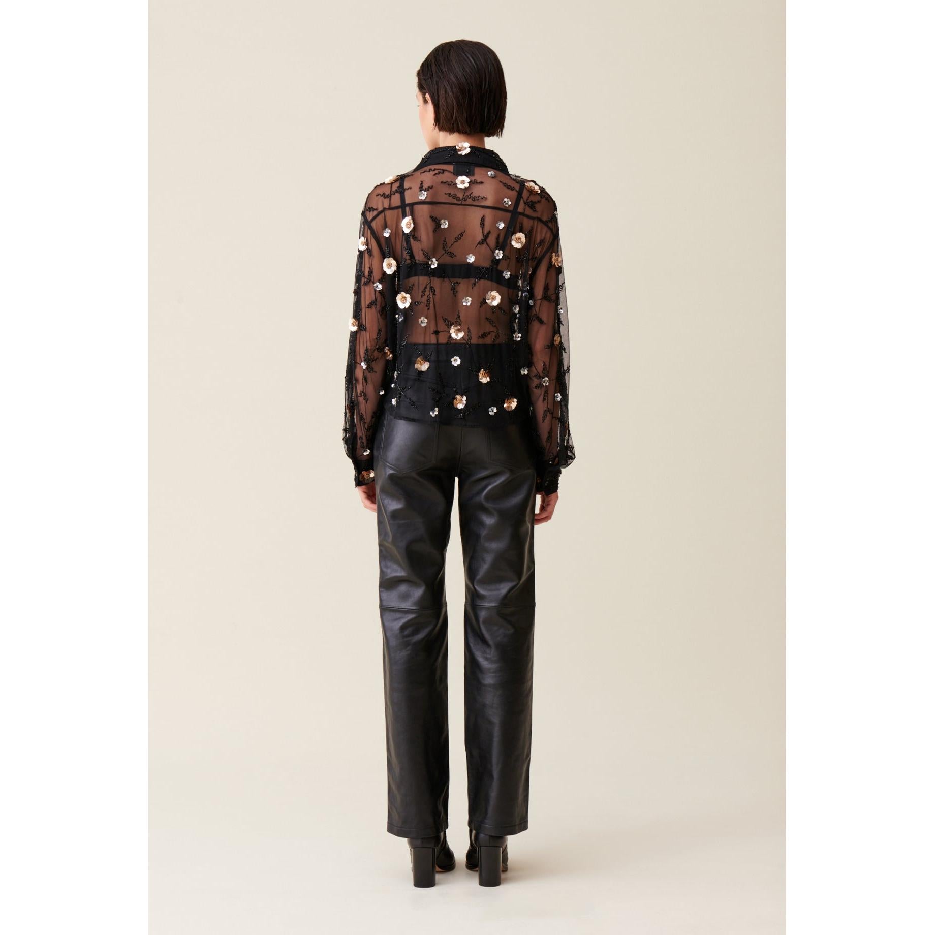 Embroidered Transparent Black Shirt