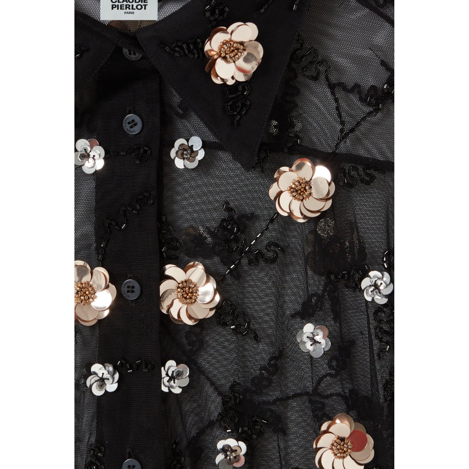 Camisa Negra Transparente Bordada