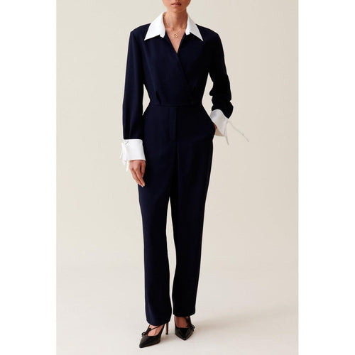 Traje bimateria azul marino