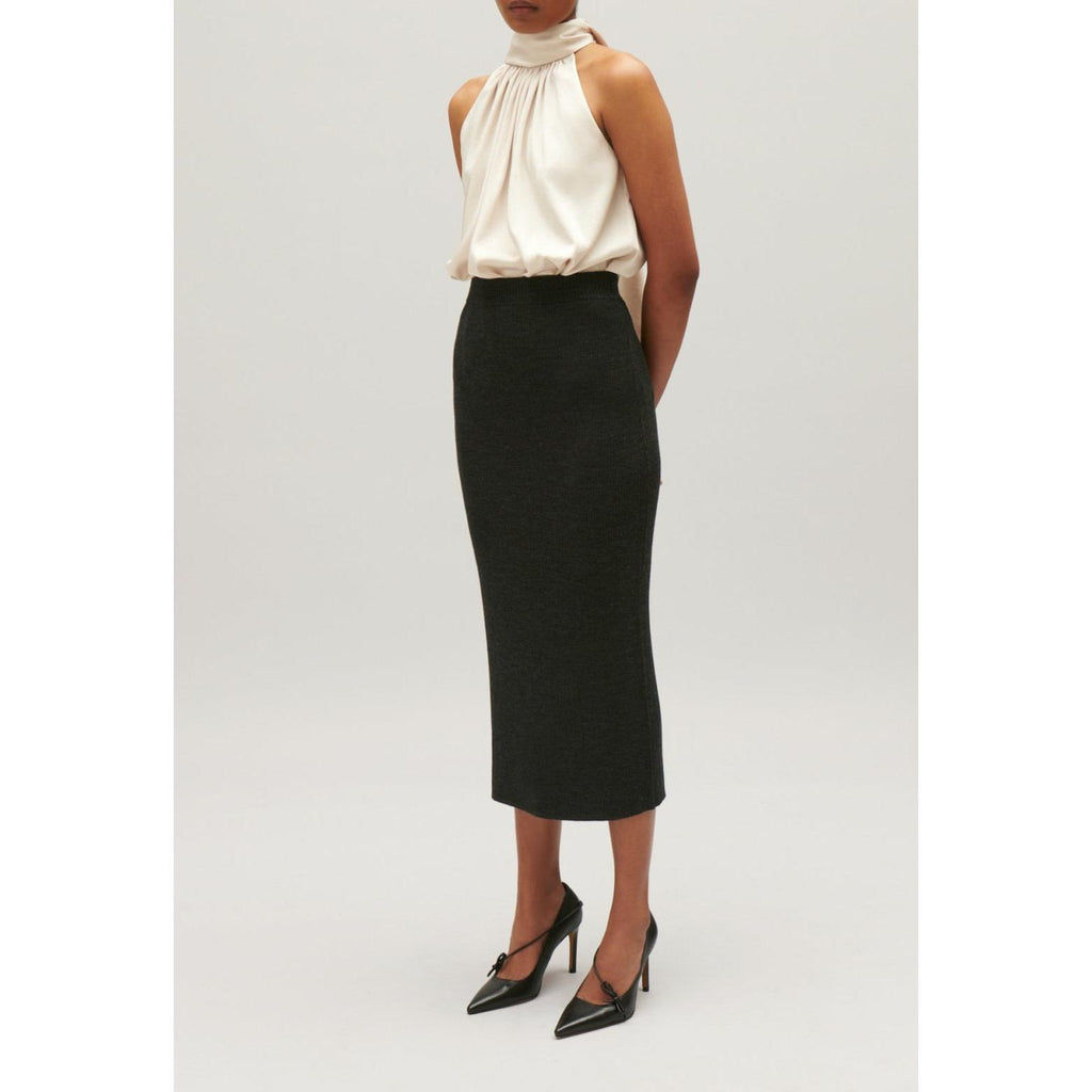 Long Heather Grey Knit Skirt