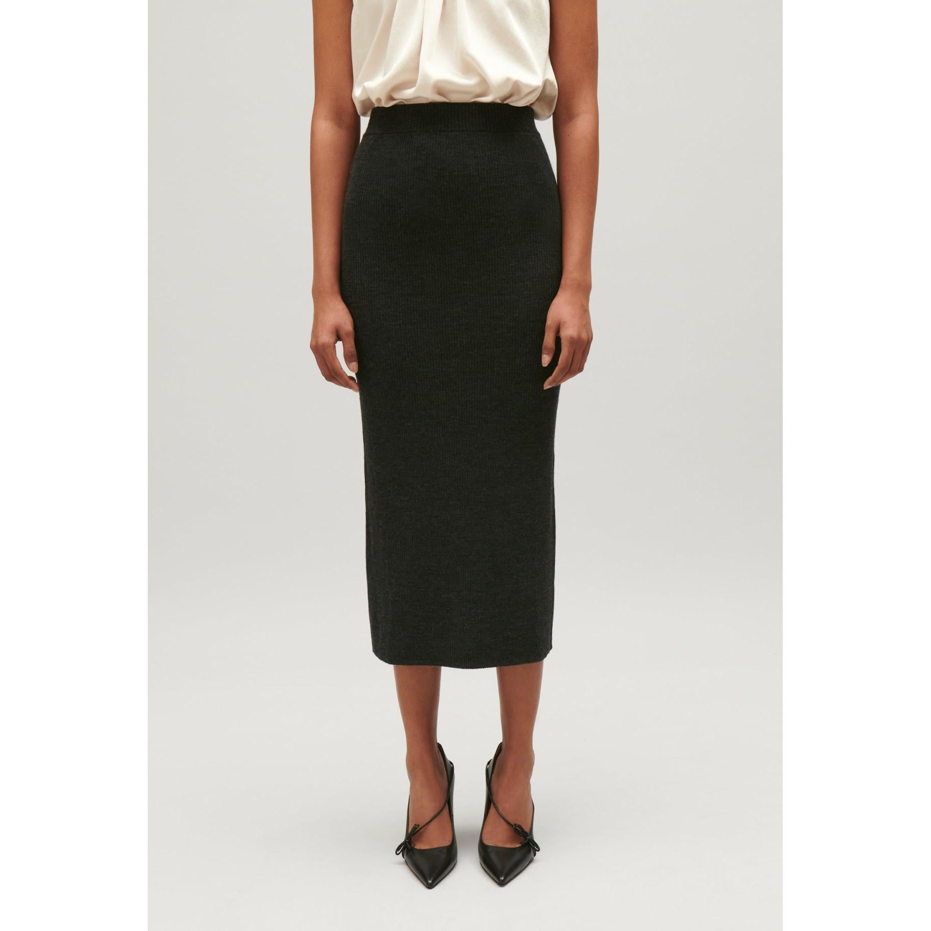 Long Heather Grey Knit Skirt