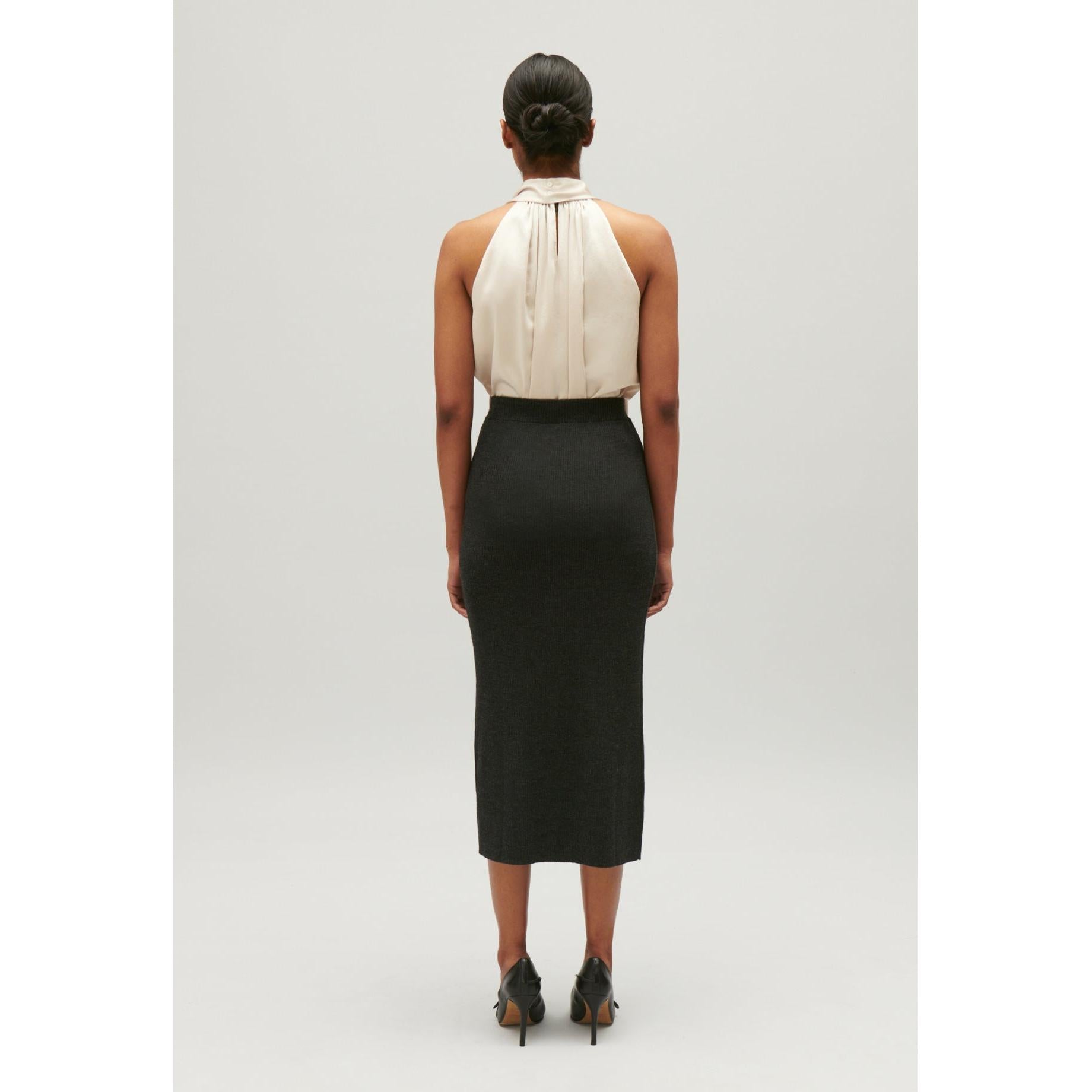 Long Heather Grey Knit Skirt