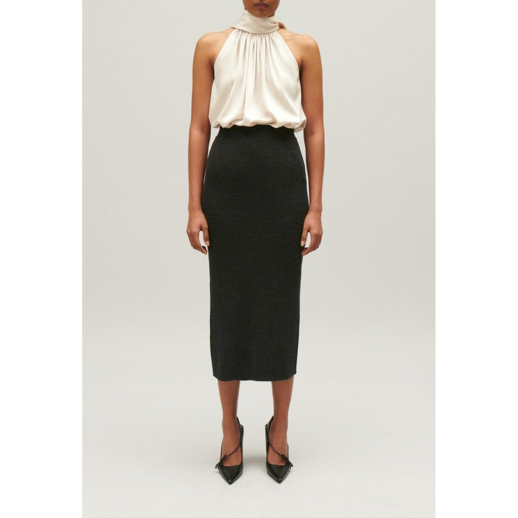Long Heather Grey Knit Skirt