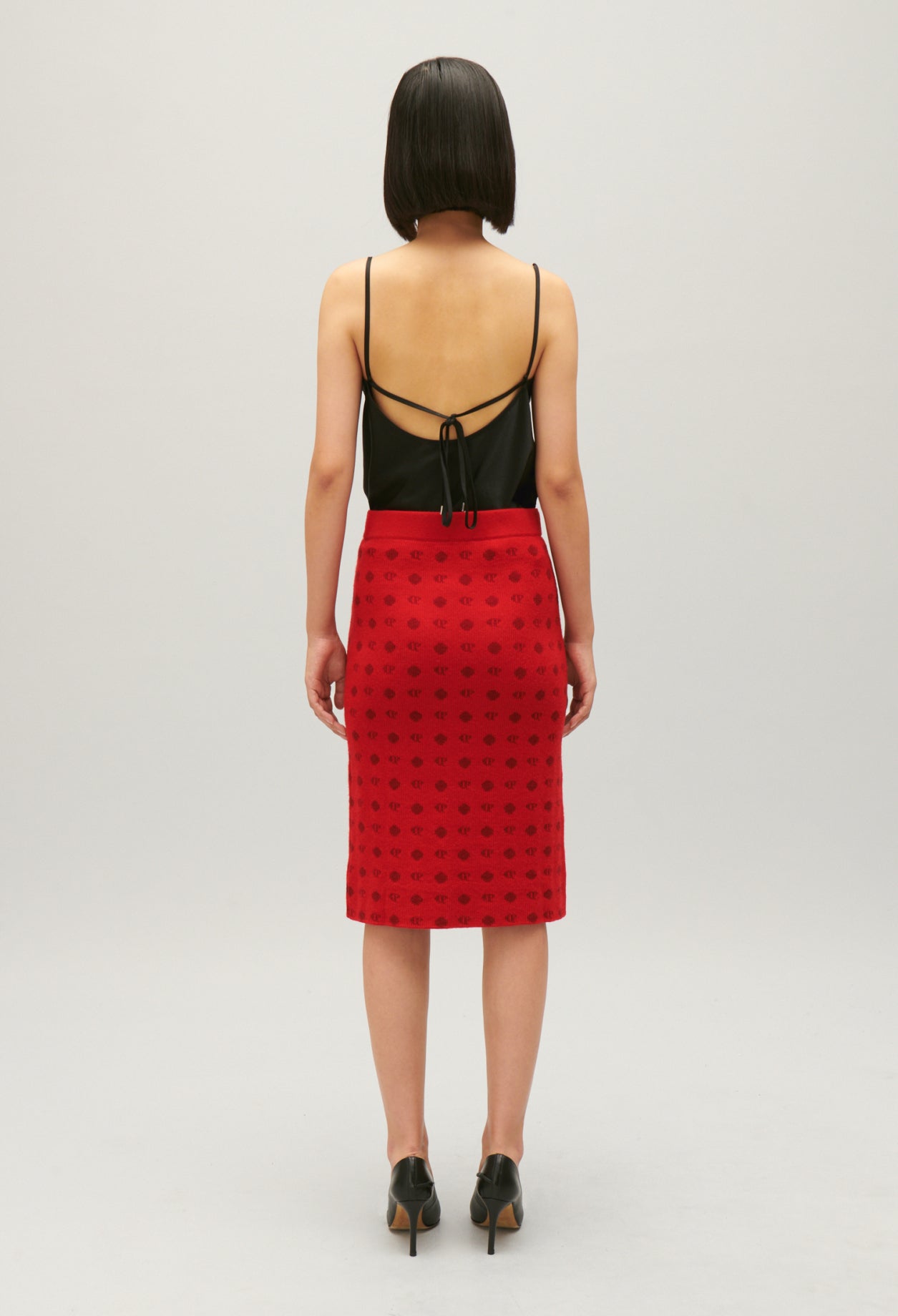 Knitted Skirt - Melange - Red