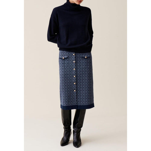 Jupe Monogramme Taille Haute Marine